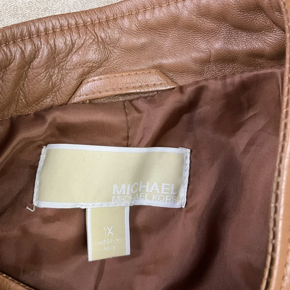 Michael Kors Jacket Women Sz 1X Lambskin Leather Moto Asymmetrical Zip Pockets